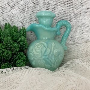 Vintage Avon Jade Milk Glass Decanter Stopper Marbleized Pitcher/perfume bottle
